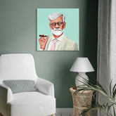 "Hip Sigmund Freud" Frameless Free Floating Reverse Printed Tempered Art Glass Wall Art